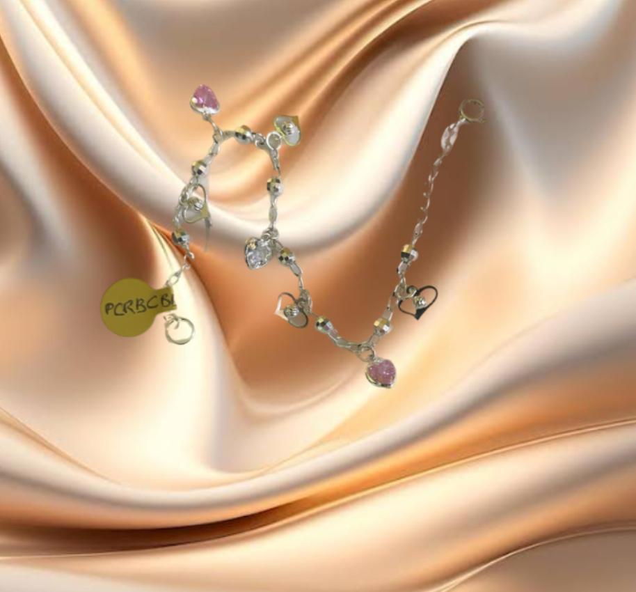 PULSERA CORAZON ROSA Y BLANCO DE CRISTAL