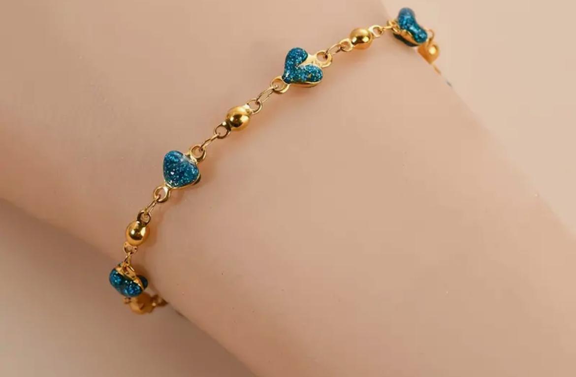 PULSERA DE CORAZON DIAMANTADO AZUL TURQUESA